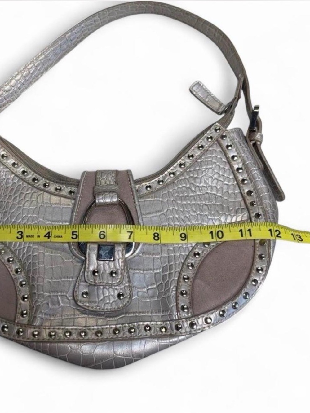 Vintage Y2K Faux Croc Hobo Bag Women’s Silver Buckle Studded Mcbling 2000s Glam - Picture 7 of 8